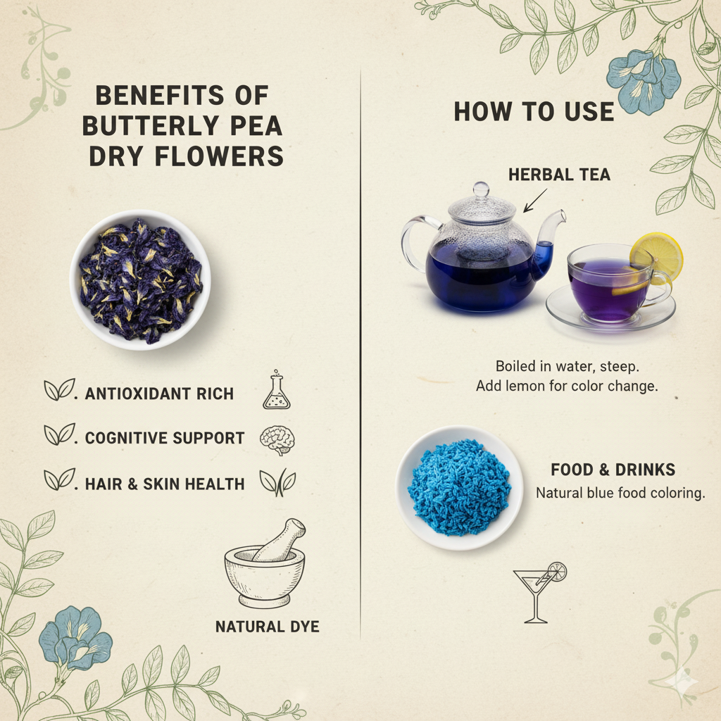 Fresh Dried Butterfly Pea/Aprajita/Shankhpushpi Flowers Blue Tea - Image 2