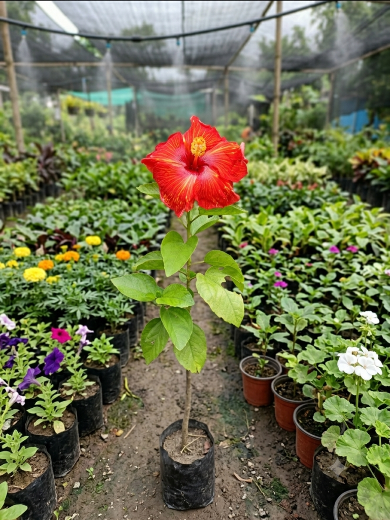 Fire Flame Red Id Hybrid Variety Hibiscus/Gudhal Flower Plant